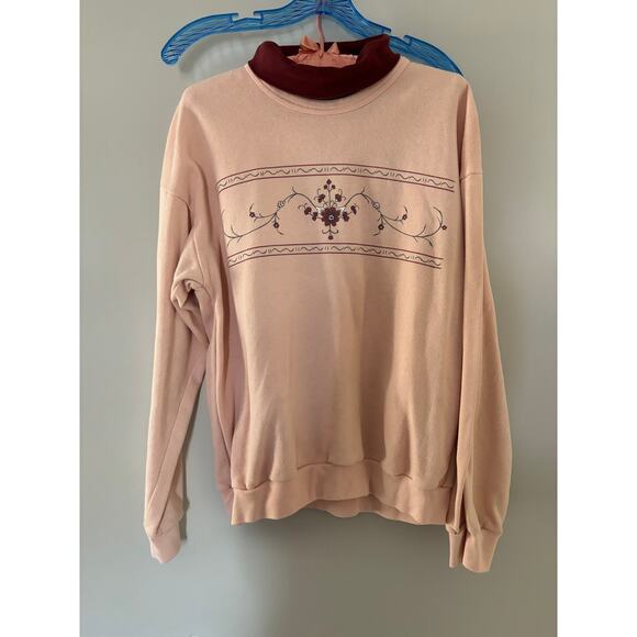 Vintage Baby Pink Floral Crewneck Sweater with Turtleneck Medium - Picture 1 of 6